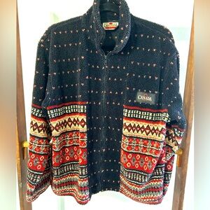 Vintage 90’s Canadiana Boho Canada Zip-Up Fleece Jacket Size Large